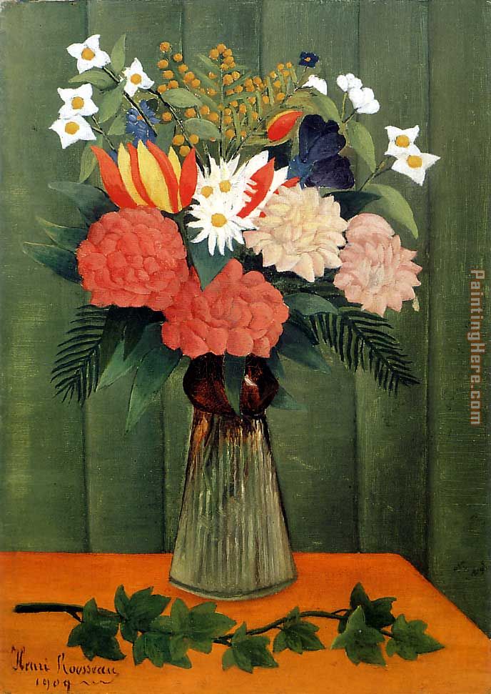Bouquet of Flowers with an Ivy Branch painting - Henri Rousseau Bouquet of Flowers with an Ivy Branch art painting